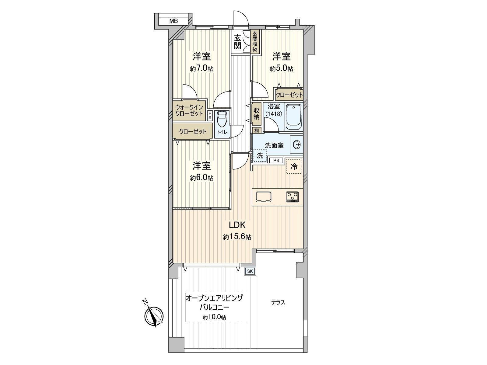 [floor plan] Exclusive area: 75.12 square meters (about 22.72 tsubo) of/Plan: 3LDK