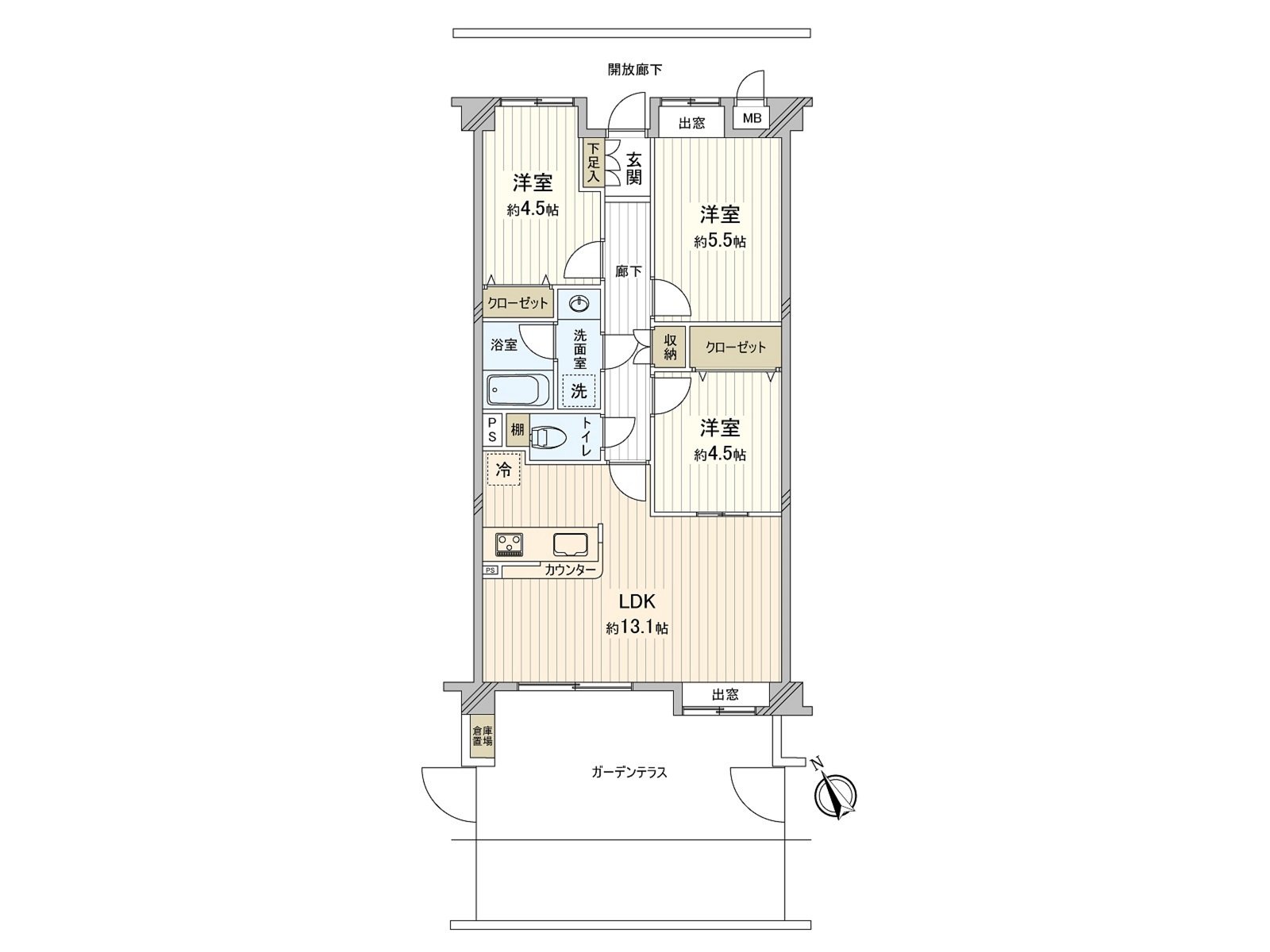 [floor plan] Exclusive area: 61.12 square meters (about 18.48 tsubo) of/Plan: 3LDK