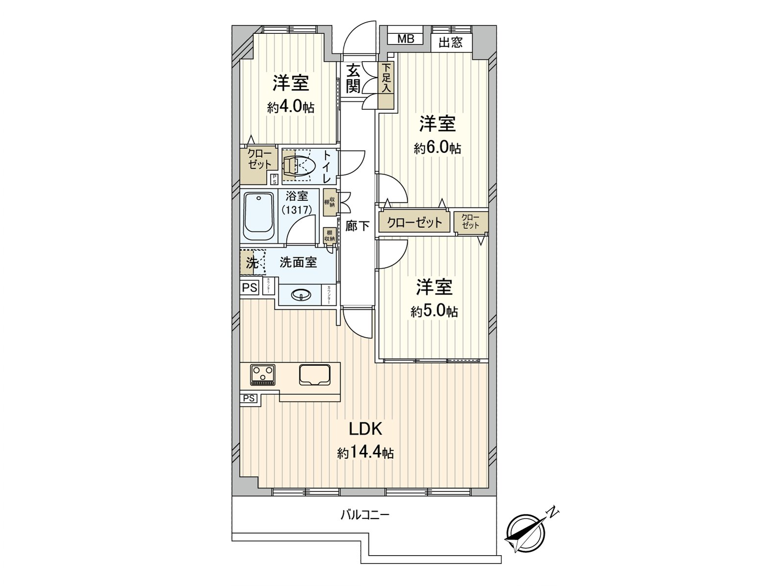[floor plan] Exclusive area: 64.40 square meters (about 19.48 tsubo) of/Plan: 3LDK