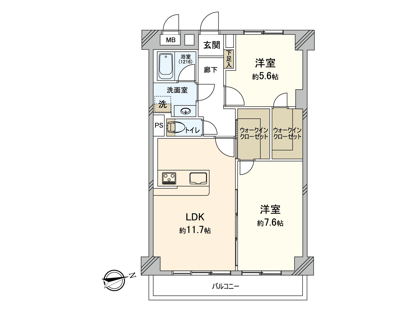 [平面圖]私人使用面積：62.37平方公尺(約18.86坪)/房型：2LDK
