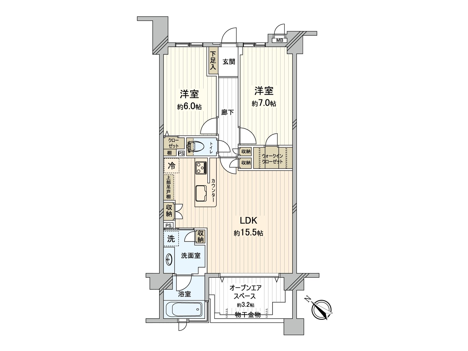 For island kitchen counter, it is the Plan which the communication with the family is easy to take. Furthermore, about 3.2 quires of open air space is established and seem to be able to enjoy the gardening let alone laundry airing.
