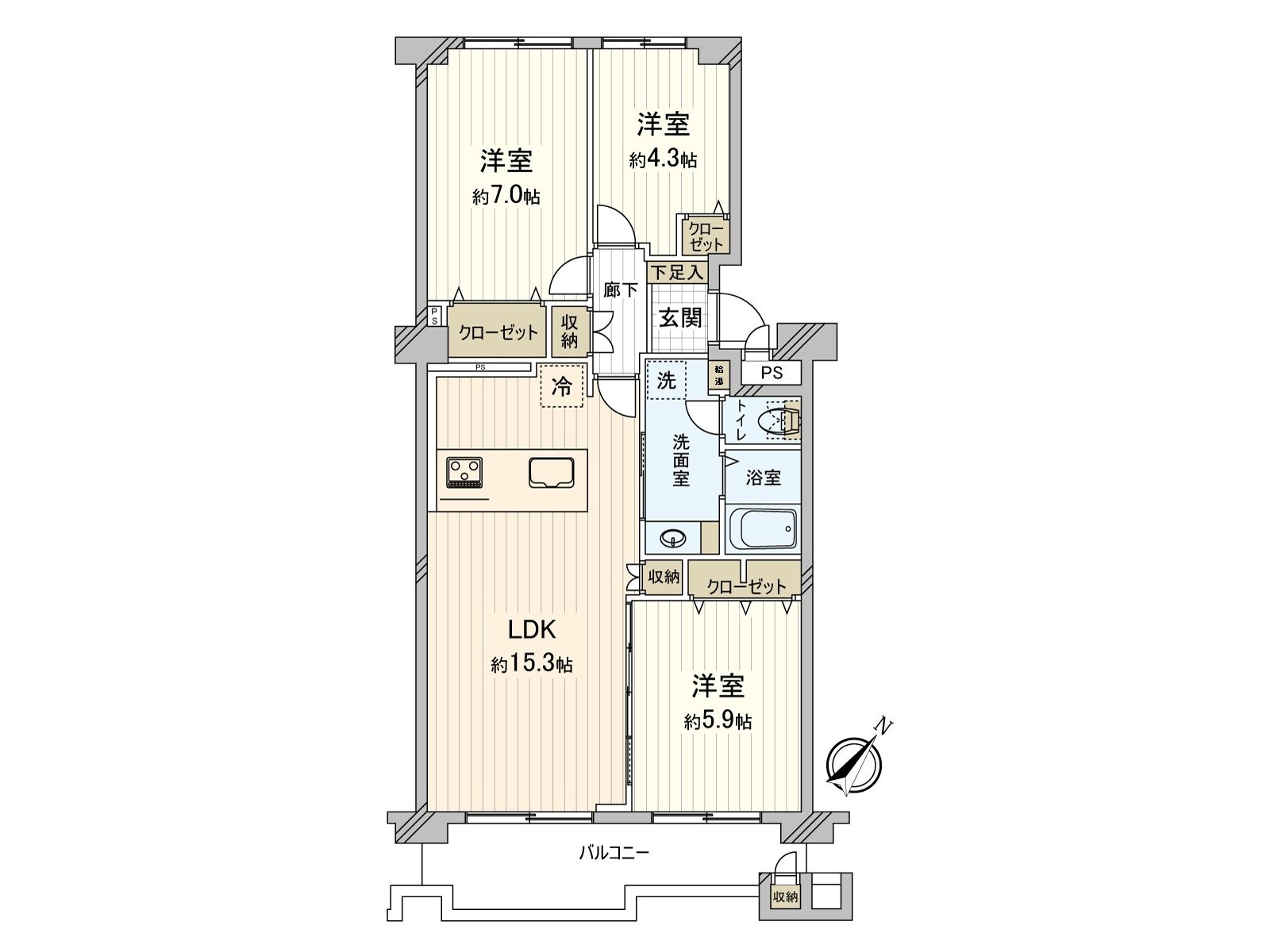 [floor plan] Exclusive area: 70.25 square meters (about 21.25 tsubo) of/Plan: 3LDK