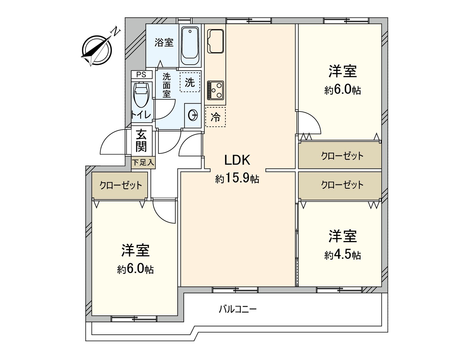 [房型图]实际使用面积：71.92平米(约21.75坪)/房型：3LDK