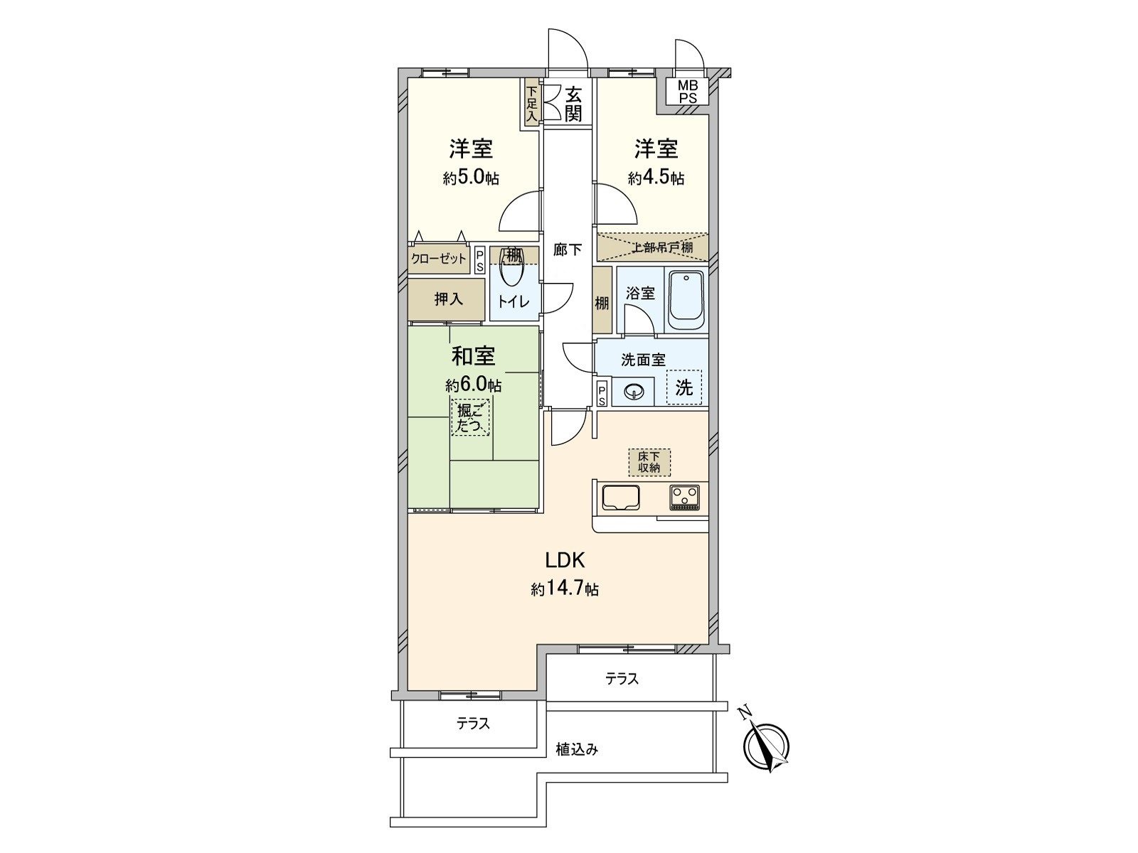 [房型图]实际使用面积：64.77平米(约19.59坪)/房型：3LDK