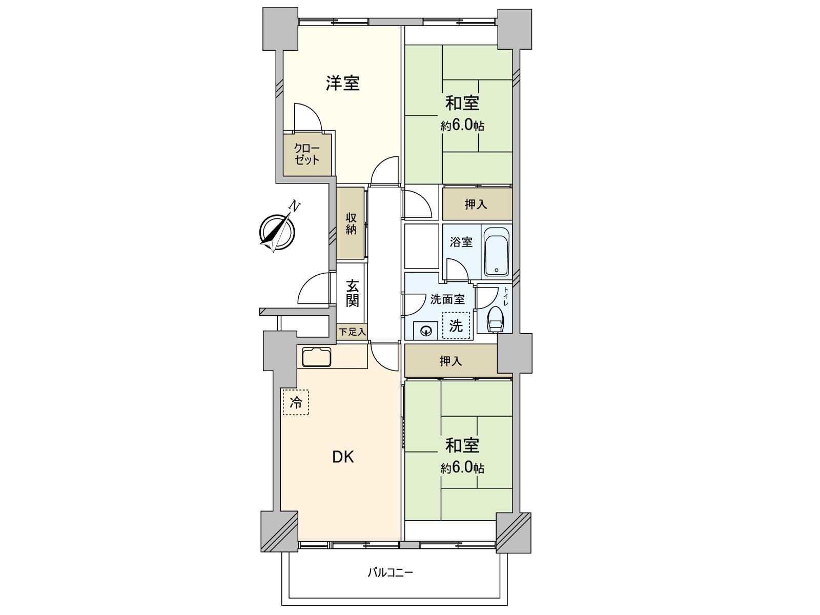 Southeast Orientation 3DK. The everywhere including the corridor storing is provided with storing Facilities. It is September, 2022, kitchen ･ restroom newly installed, interior Renovation completed of the tatami facing spare etc. of the Japanese-style room.