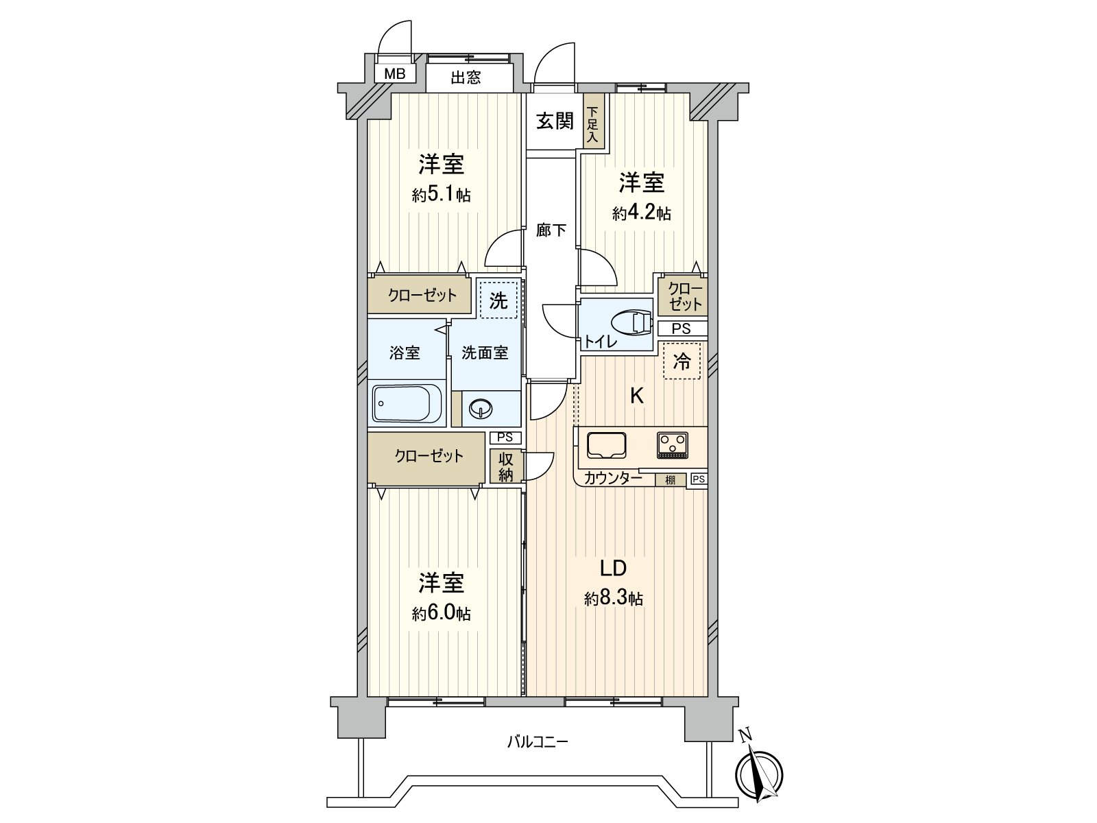 [Floor plan] Exclusive area: 60.12 square meters (about 18.18 tsubo) of/Plan: 3LDK