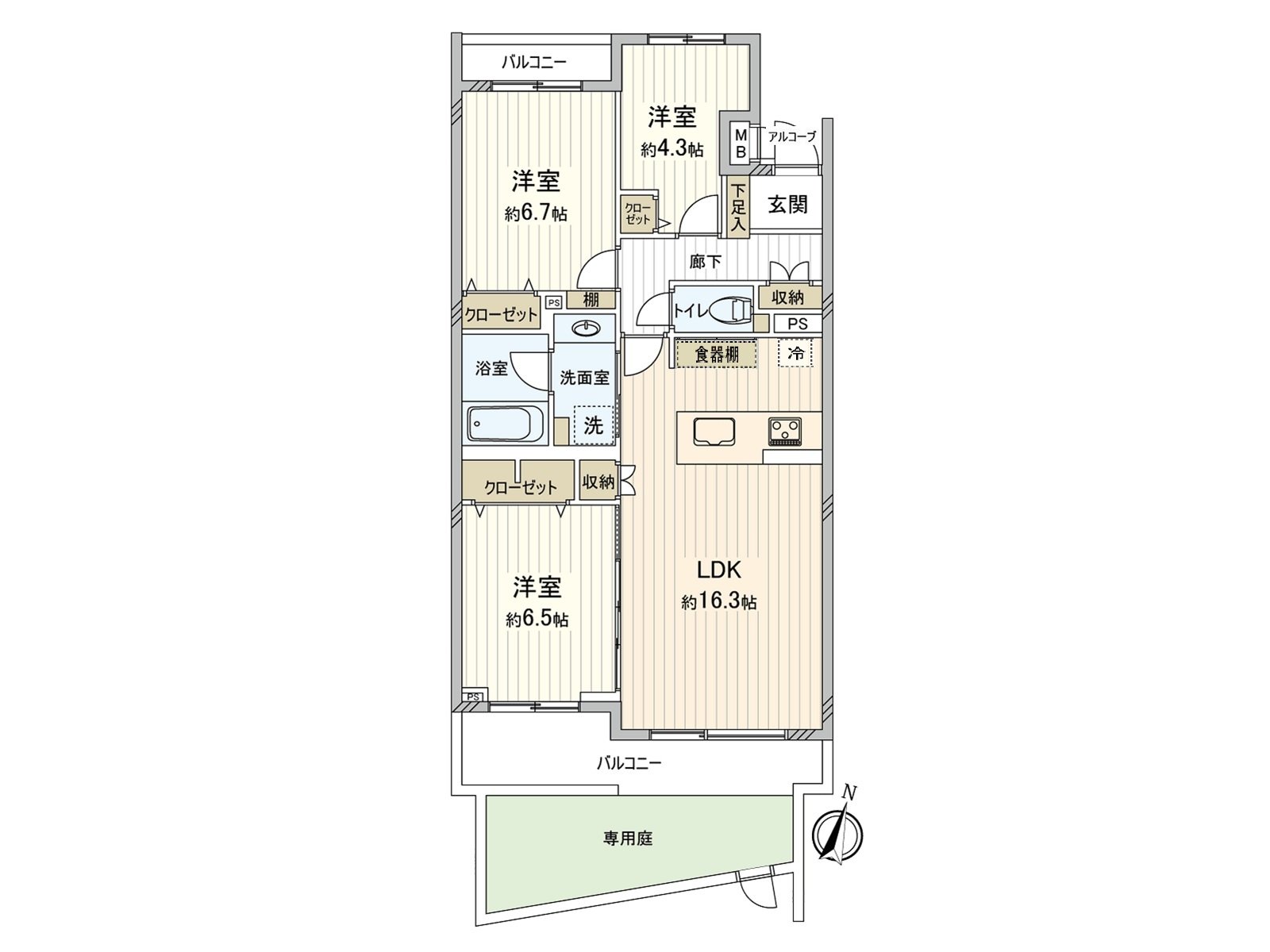 [房型图]实际使用面积：75.81平米(约22.93坪)/房型：3LDK