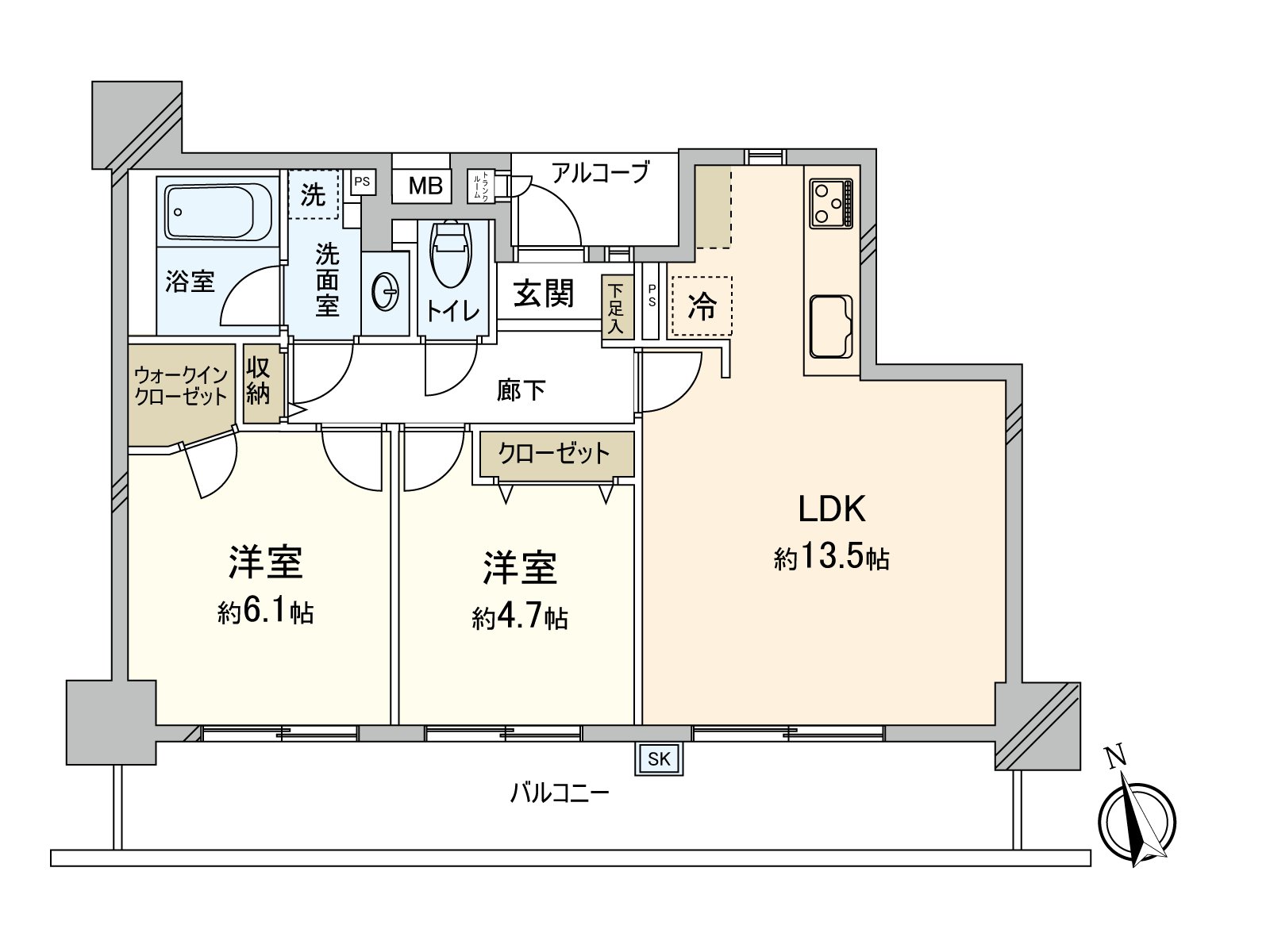 [Floor plan] Exclusive area: 56.44 square meters (about 17.07 tsubo) of/Plan: 2LDK