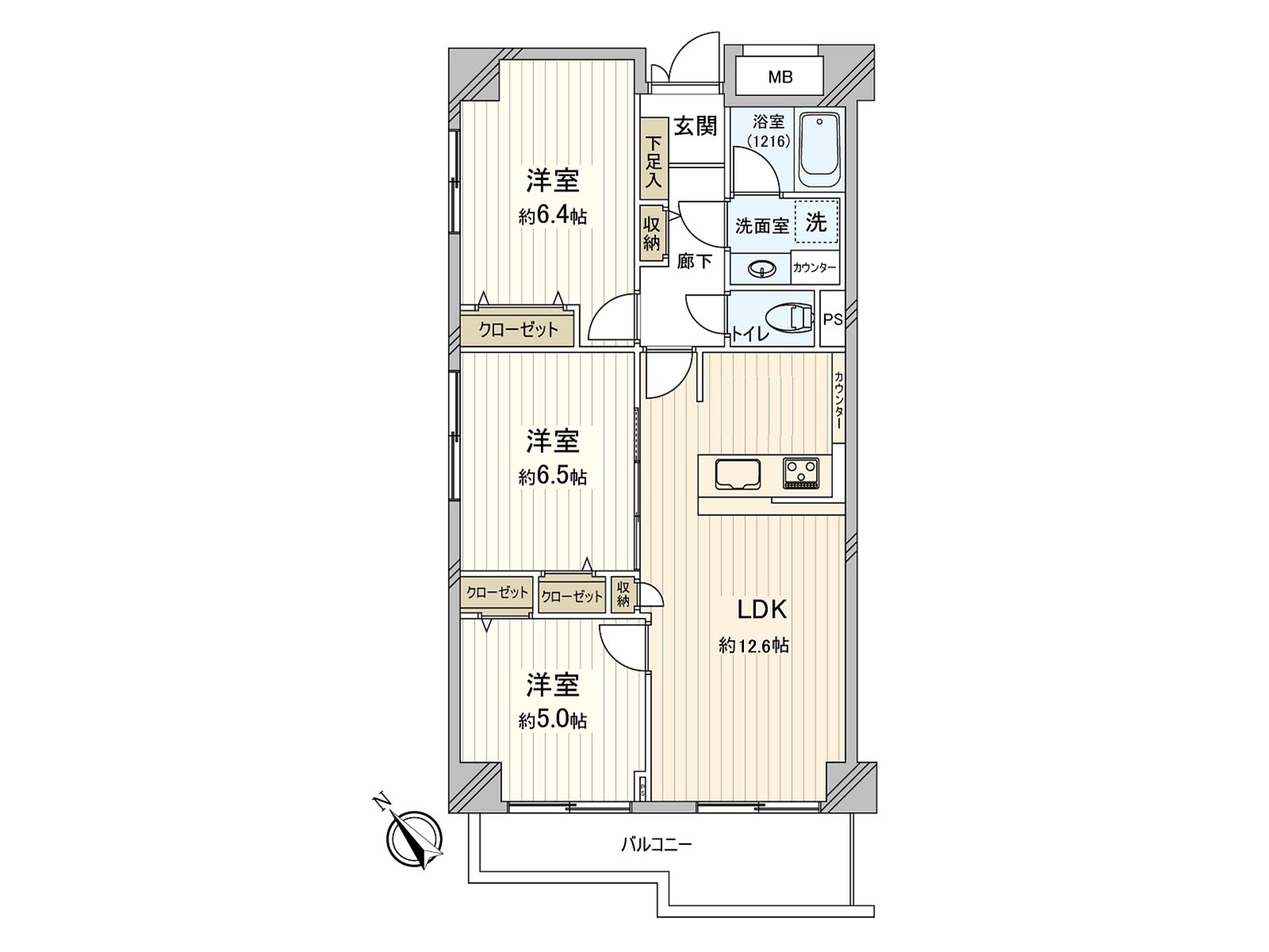 [Floor plan] Exclusive area: 64.53 square meters (about 19.52 tsubo) of/Plan: 3LDK