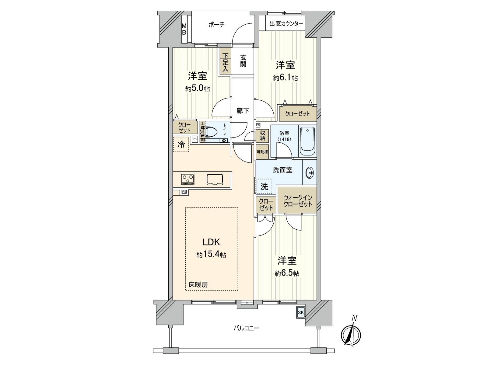 It is the Plan which can look around the LD while cooking it because of LDK about 15.4 quires, island kitchen counter. As storage space is established in each Western-style room, it seems to be possible for the tidying up smoothly, too.
