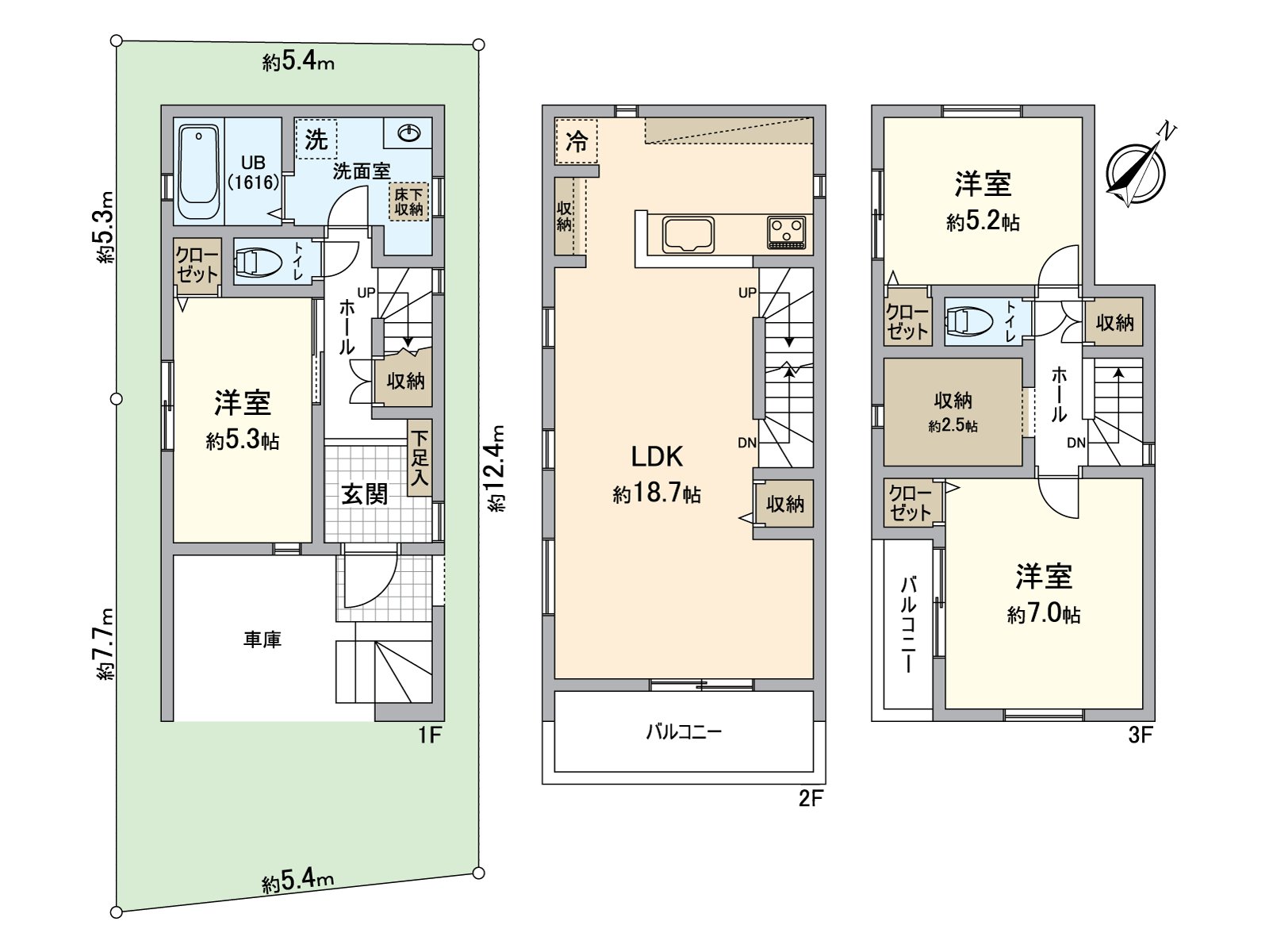 [Floor plan] 3-story bldg. Newly-Built Detached House (3LDK)