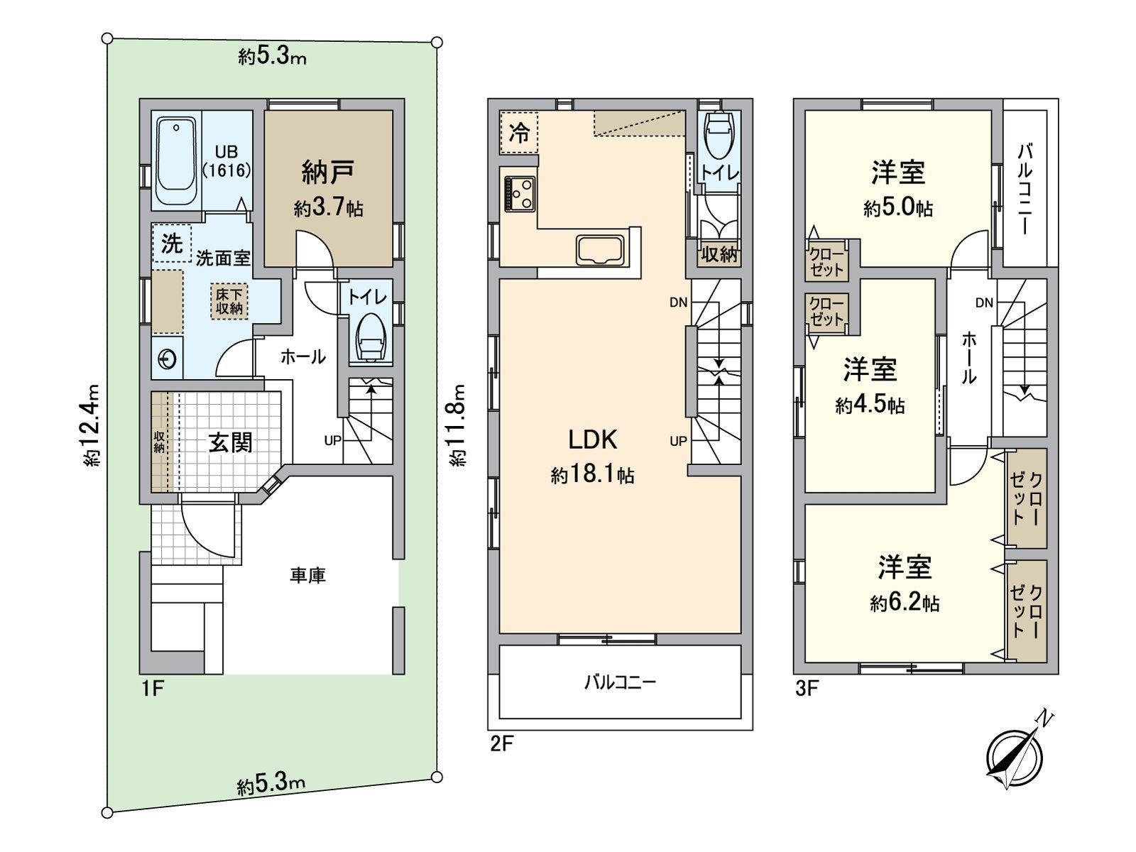 [平面圖]3層的新建透天房(3SLDK)