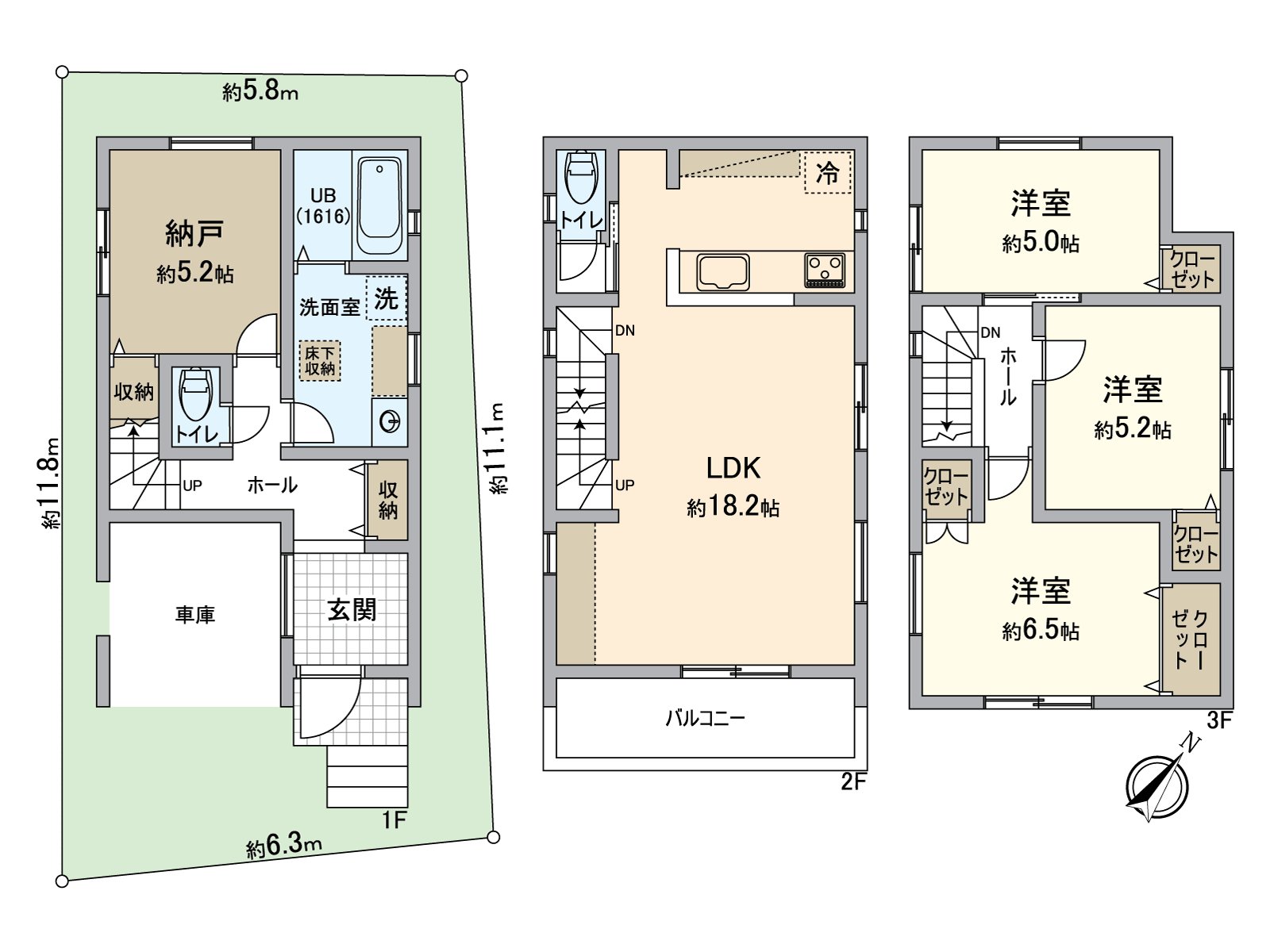 [房型图]3层的新房独栋住宅(3SLDK)