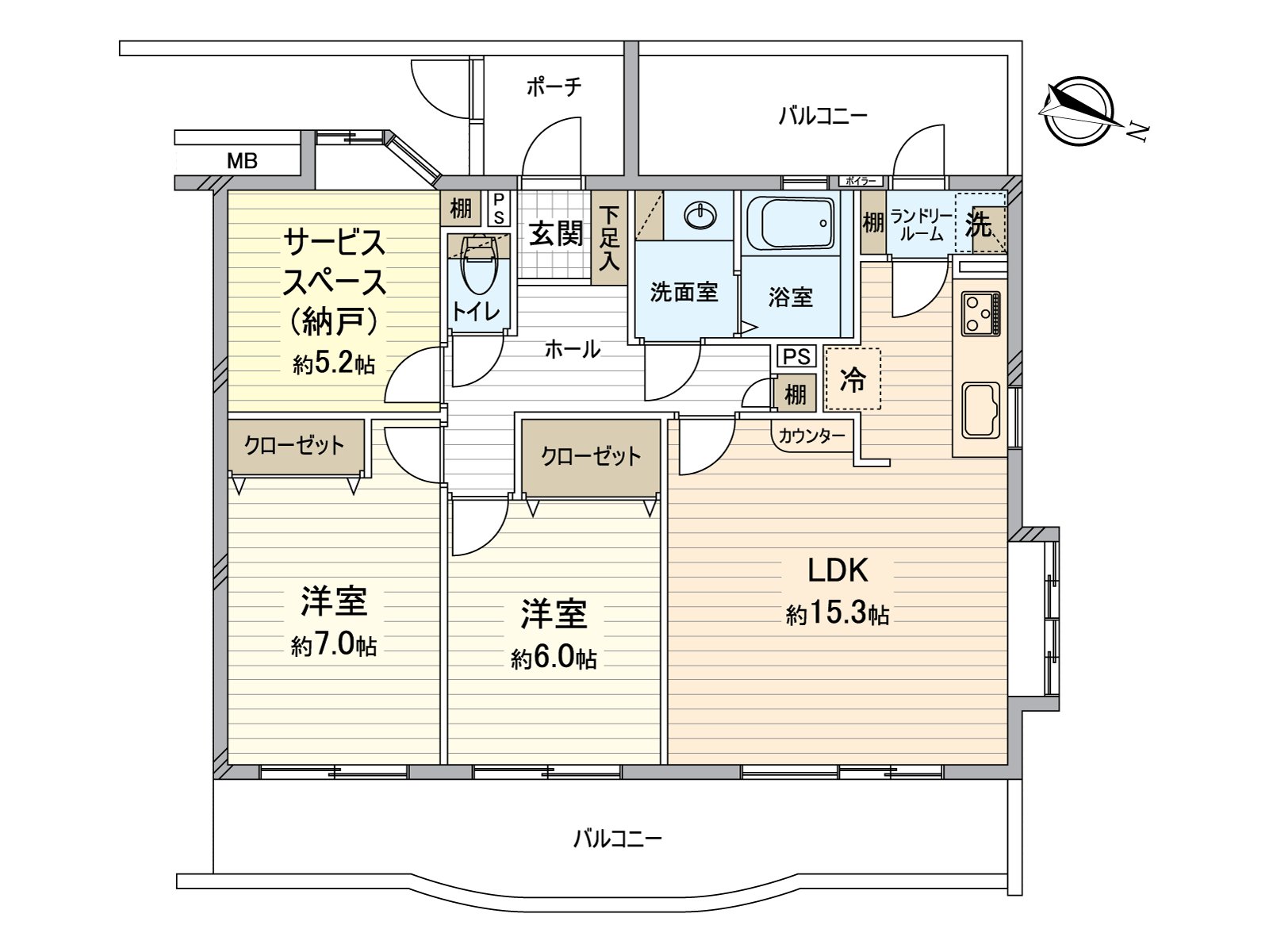 [房型图]通风关于最上階4楼部分，采光房良好