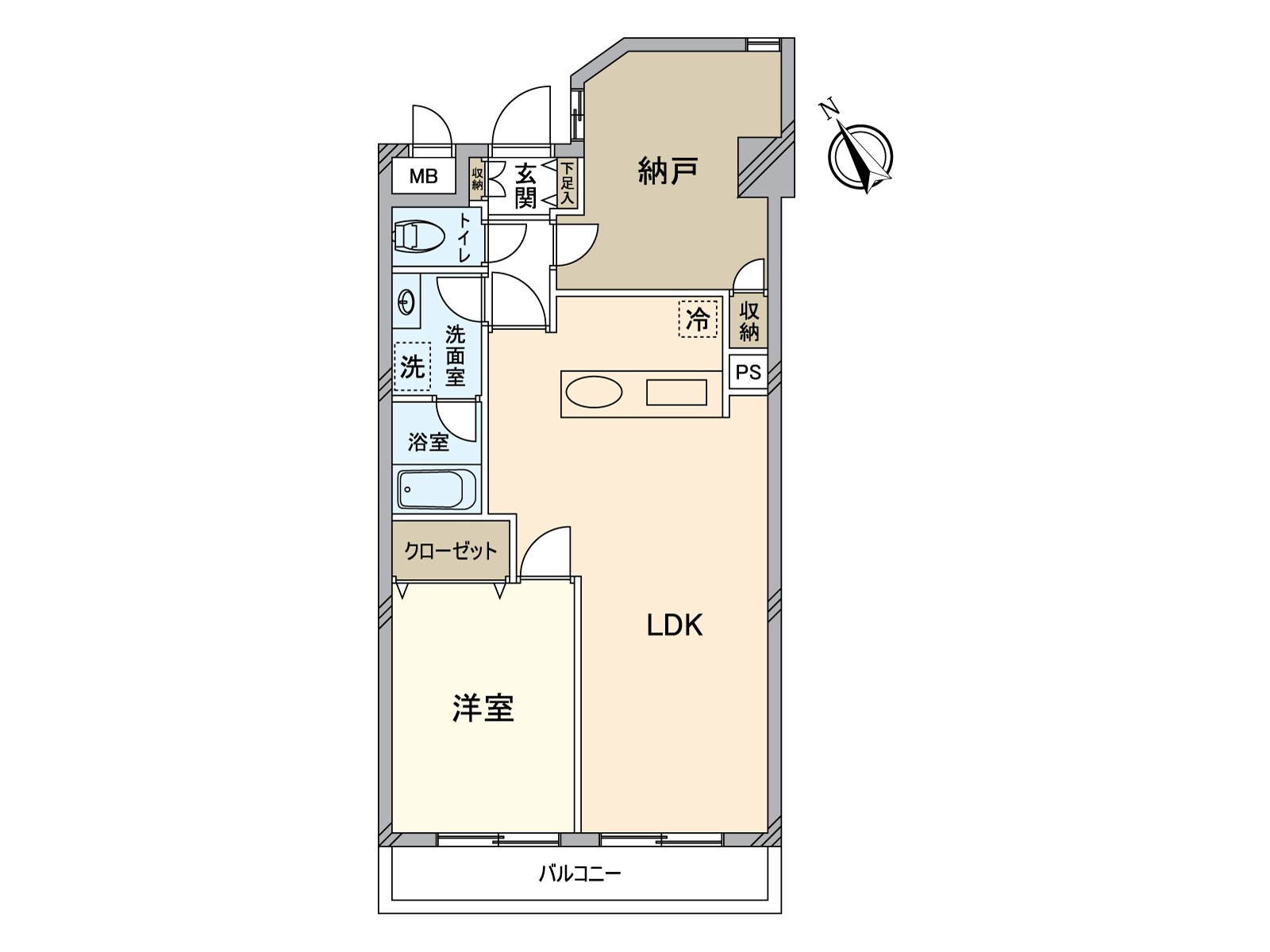 [平面圖]4樓部分西南陽台的1SLDK
