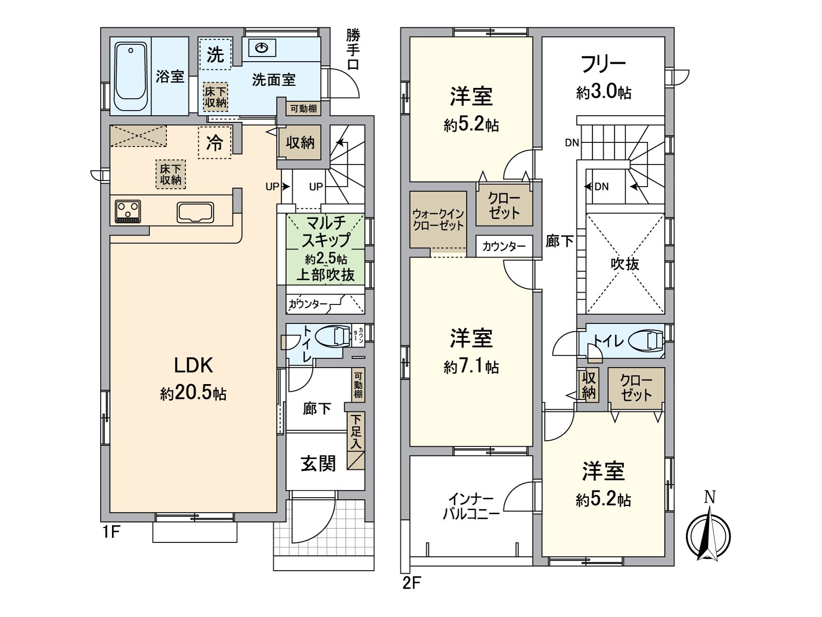 [房型图]建筑面积101.44平米(约30.68坪)的3LDK
