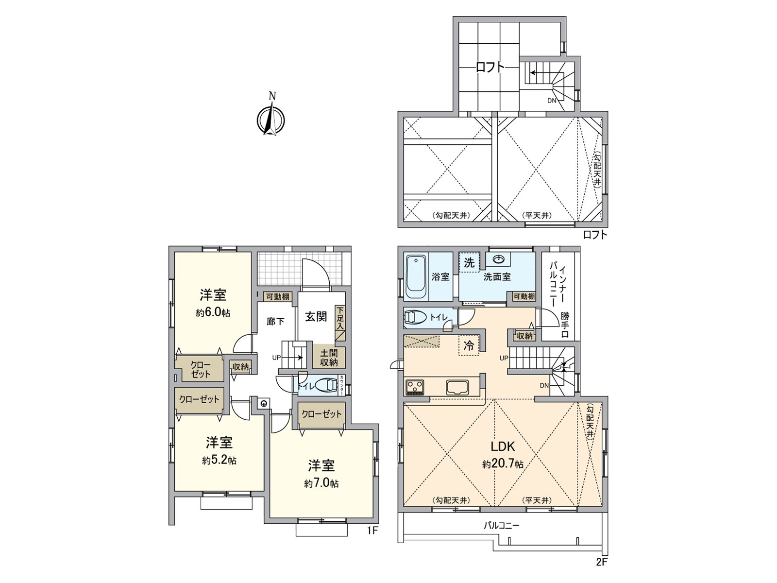 [房型图]建筑面积106.40平米(约32.18坪)的3LDK