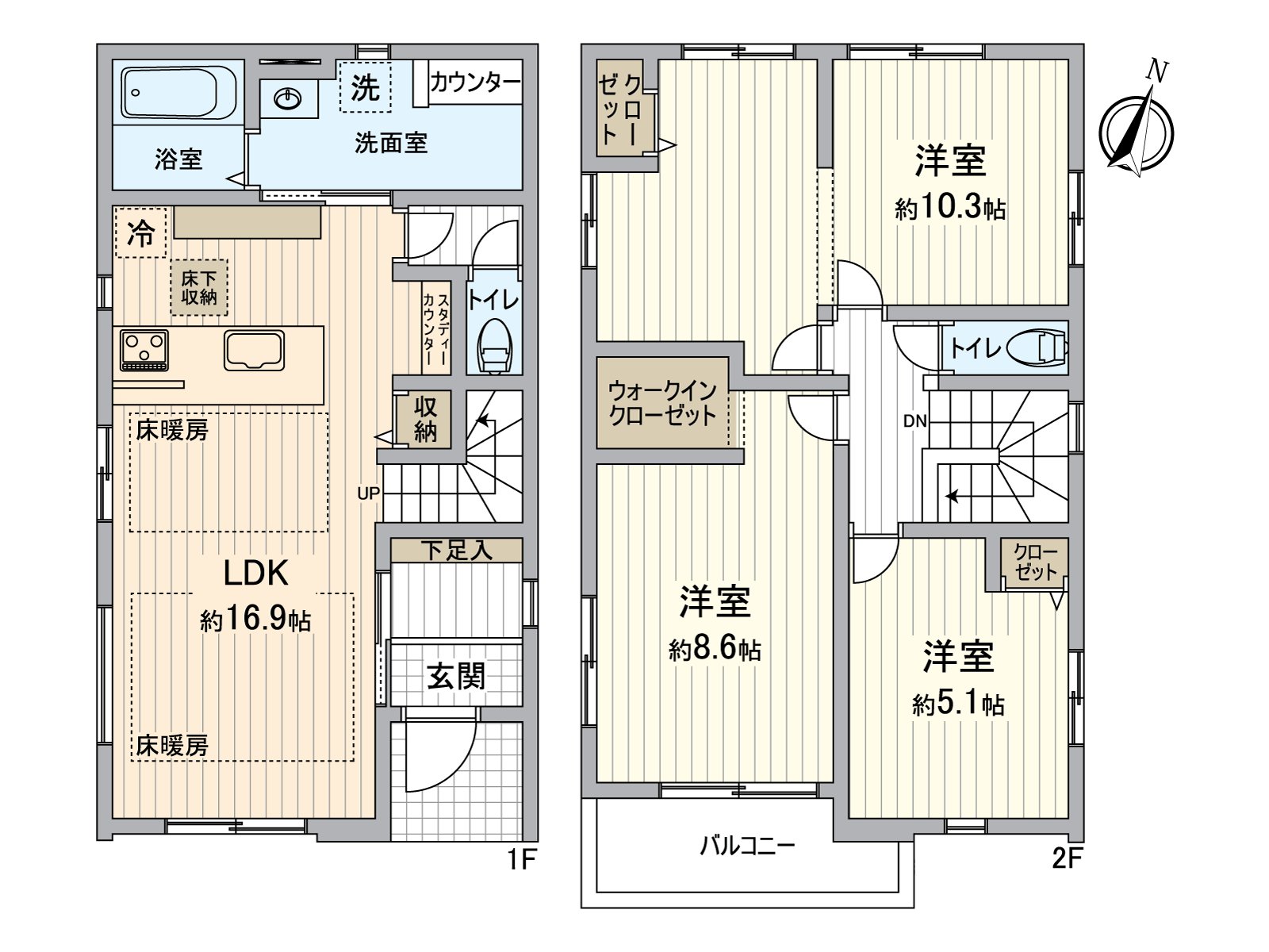 [floor plan] 3LDK of total floor area 96.41 square meters (about 29.16 tsubo)