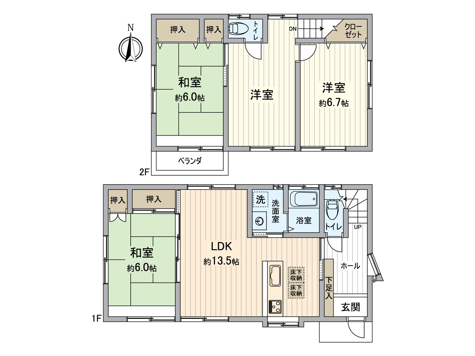 [floor plan] 4LDK of 91.09 square meters of total floor area (about 27.55 tsubo)