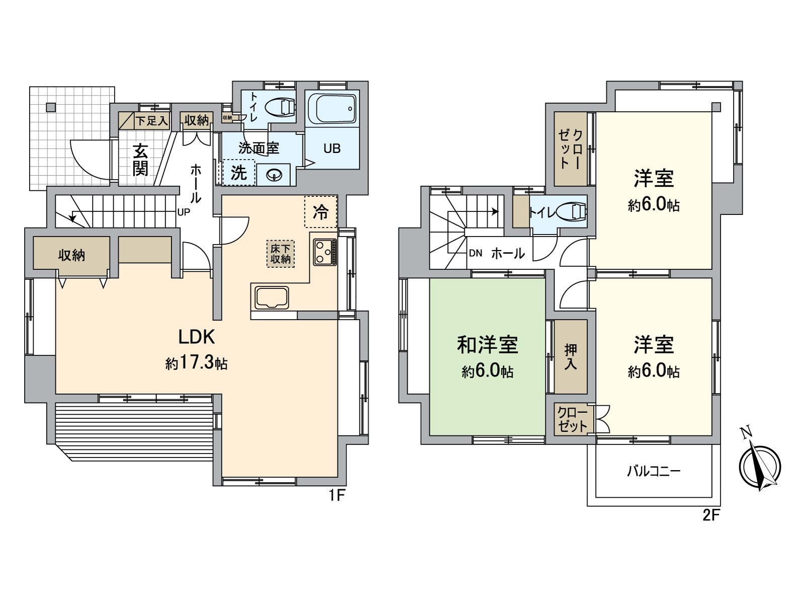 [平面圖]建築面積86.34平方公尺(約26.11坪)的3LDK