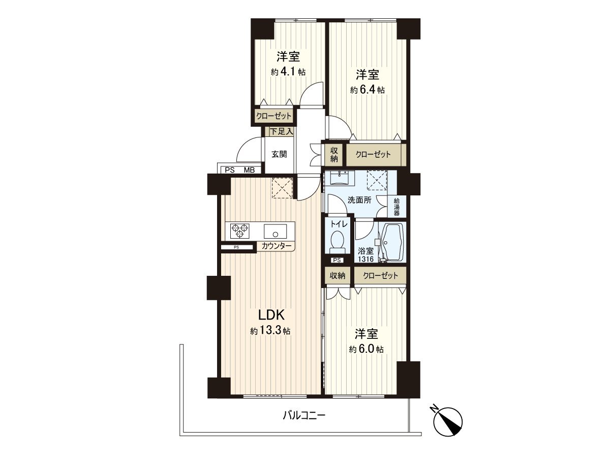 [floor plan] 3LDK of exclusive area 70.24 square meters (about 21.24 tsubo)