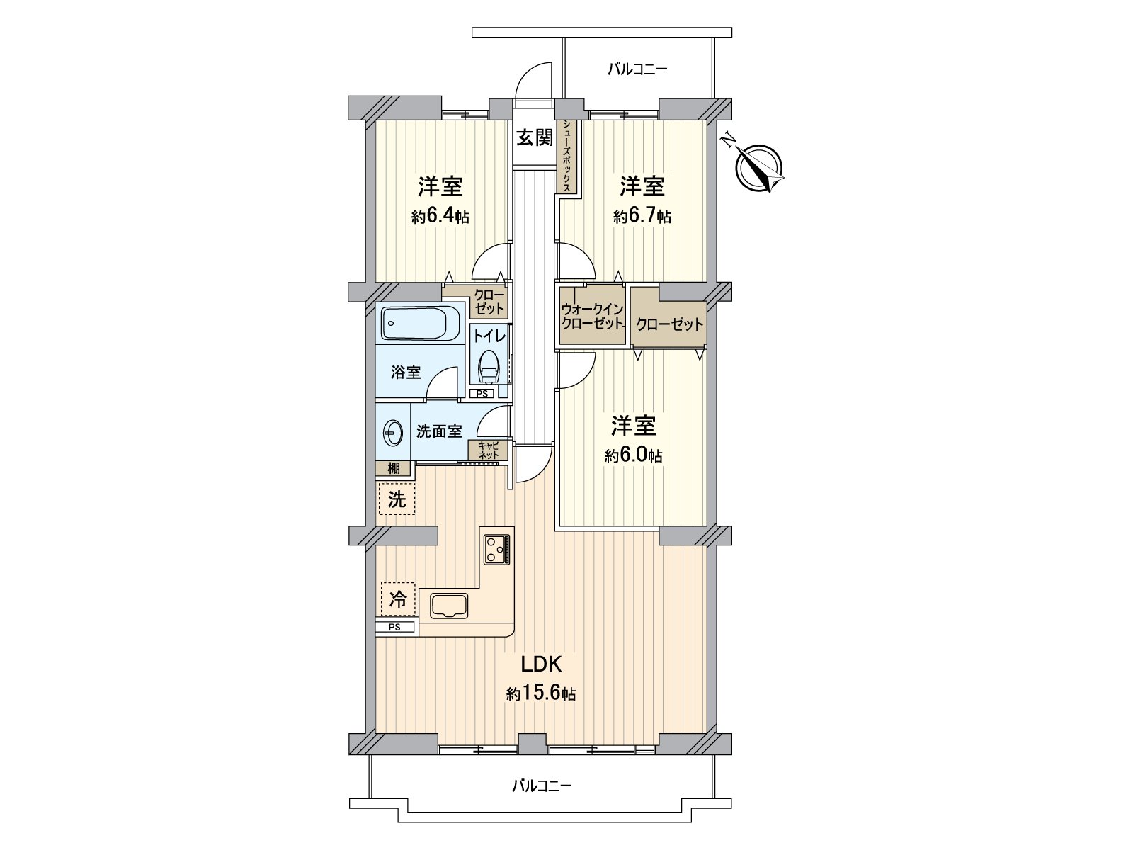 [floor plan] 3LDK of exclusive area 86.7 square meters (about 26.22 tsubo)