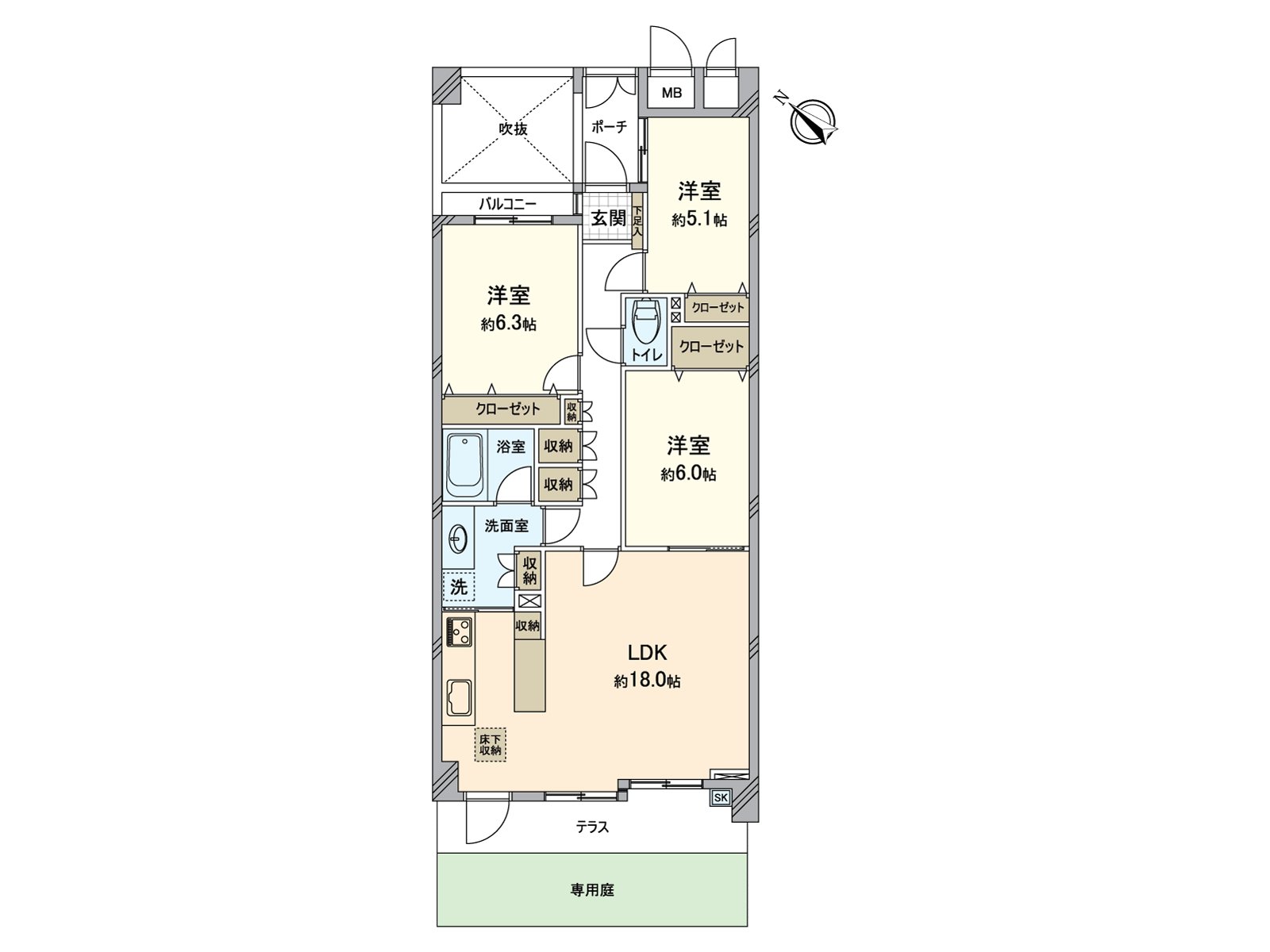 [floor plan] 3LDK of exclusive area 83.67 square meters (about 25.31 tsubo)