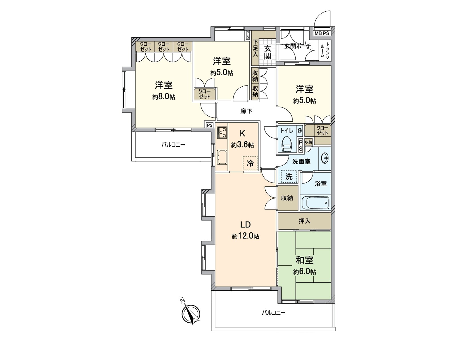 [floor plan] 4LDK of 94.54 square meters of exclusive area (about 28.59 tsubo)
