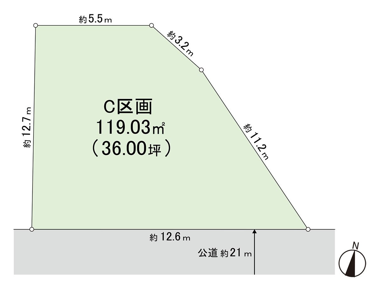 Land area: 119.3 square meters (about 36.00 tsubo) of/Building Coverage Ratio (BCR): 40%/Floor-Area Ratio (FAR): 200%