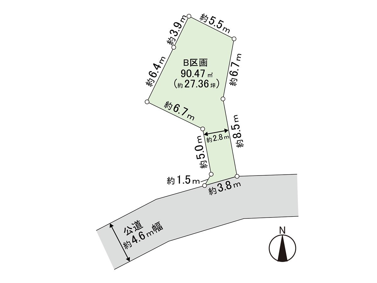 B division, plottage 90.47 square meters (about 27.36 tsubo).　