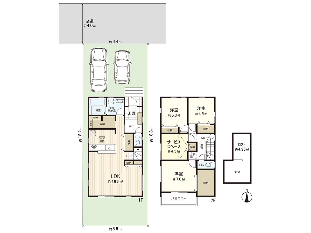 Land area: 122.17 square meters (36.95 tsubo) of/Total floor area: 107.64 square meters (32.56 tsubo) of/Plan: 3SLDK+ loft