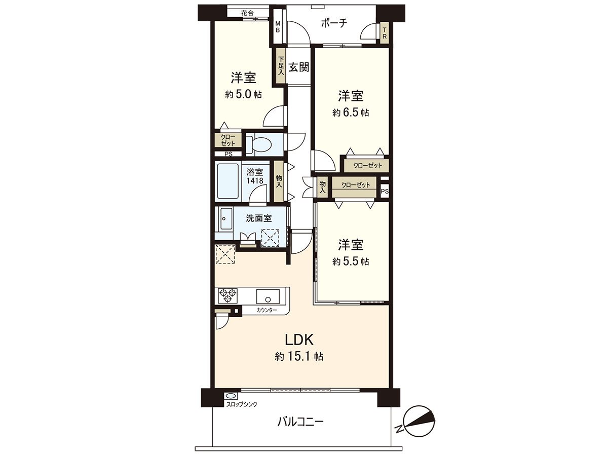 It is 72.41 square meters of exclusive area, renovation completed condominium of 3LDK.