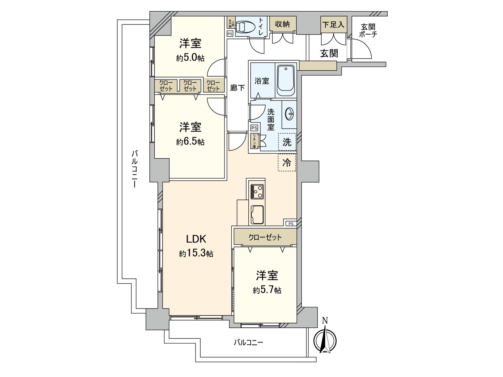 实际使用面积：77.71平米，房型：3LDK