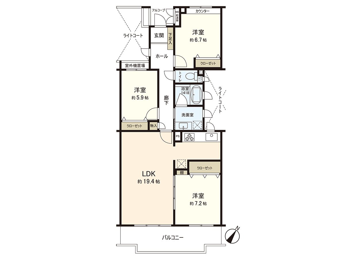是私人使用面積90.21平方公尺，3LDK的翻新Mansion。