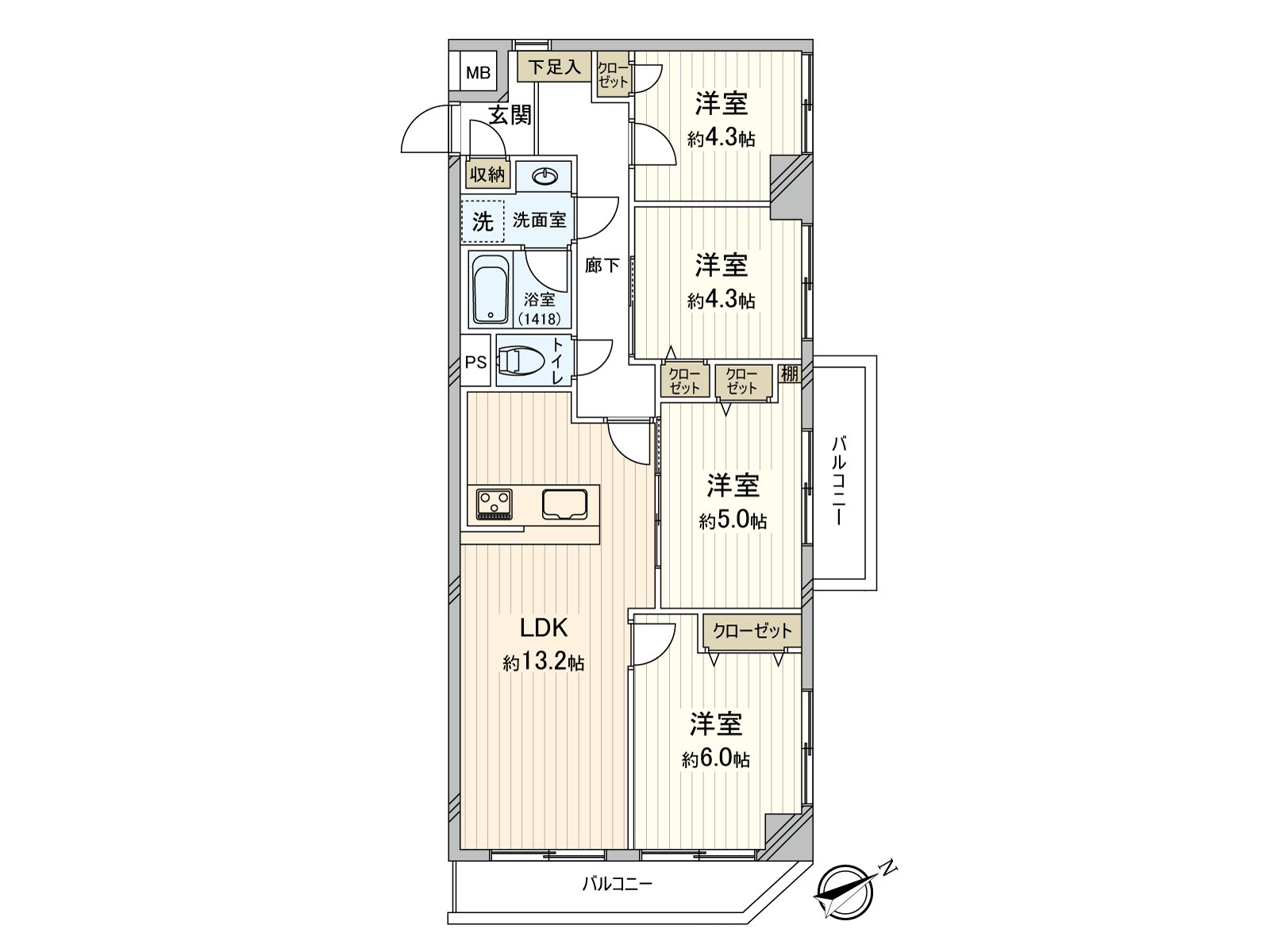 实际使用面积：71.68平米/房型：4LDK