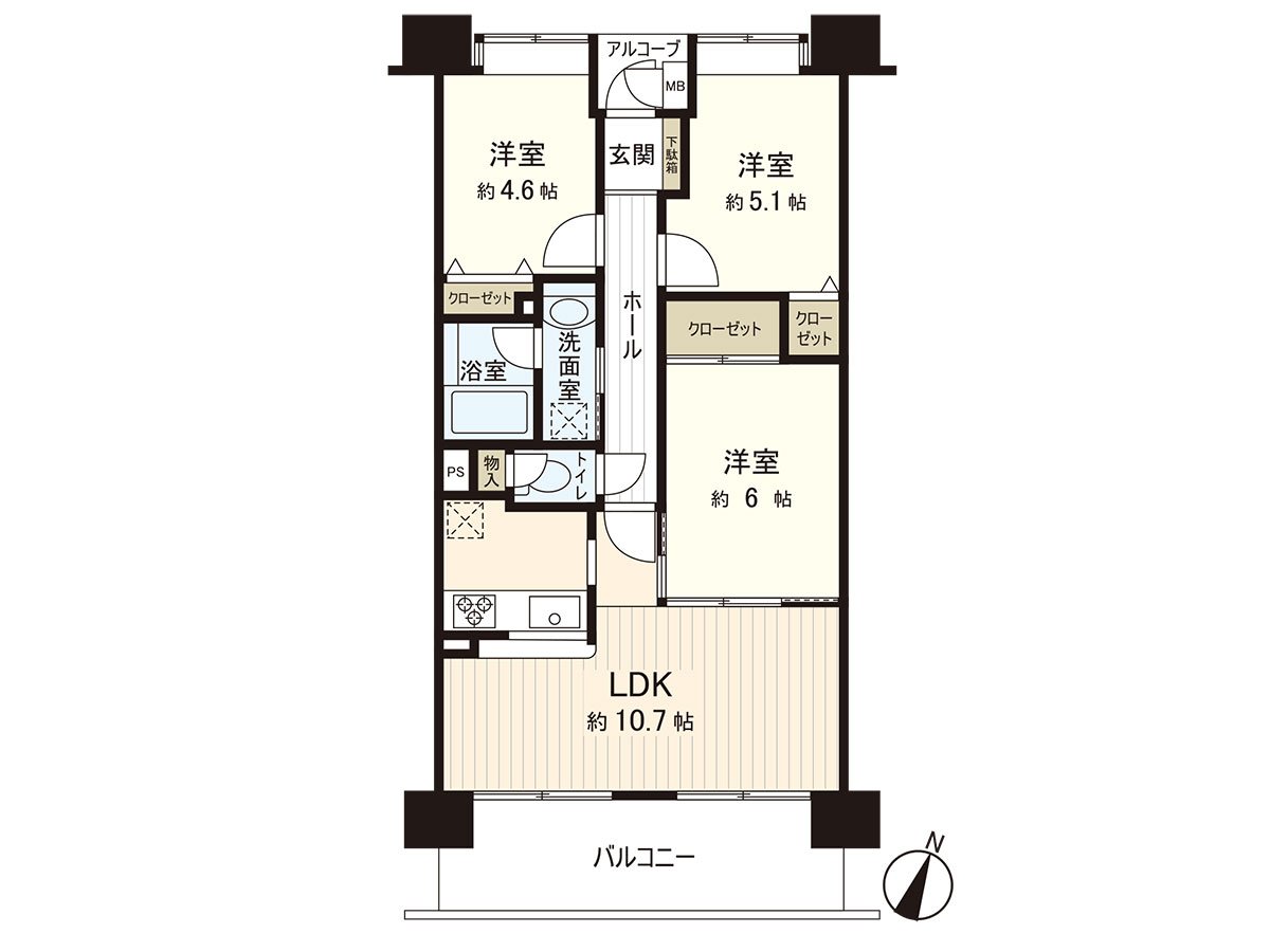 3LDK，私人使用面積63.75平方公尺