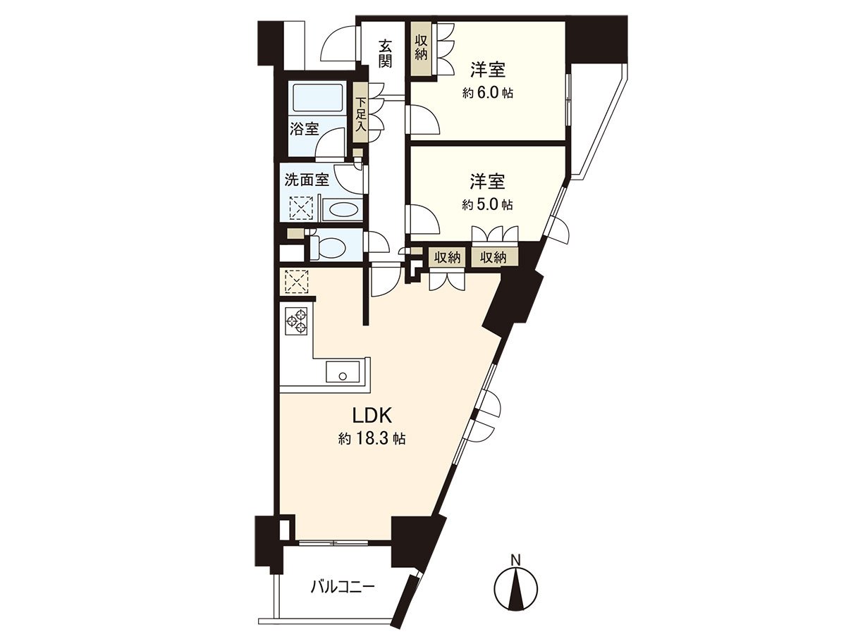 The fourth floor, exclusive area: 66.01 square meters (2LDK) of Terrace areas: 5.83 square meters