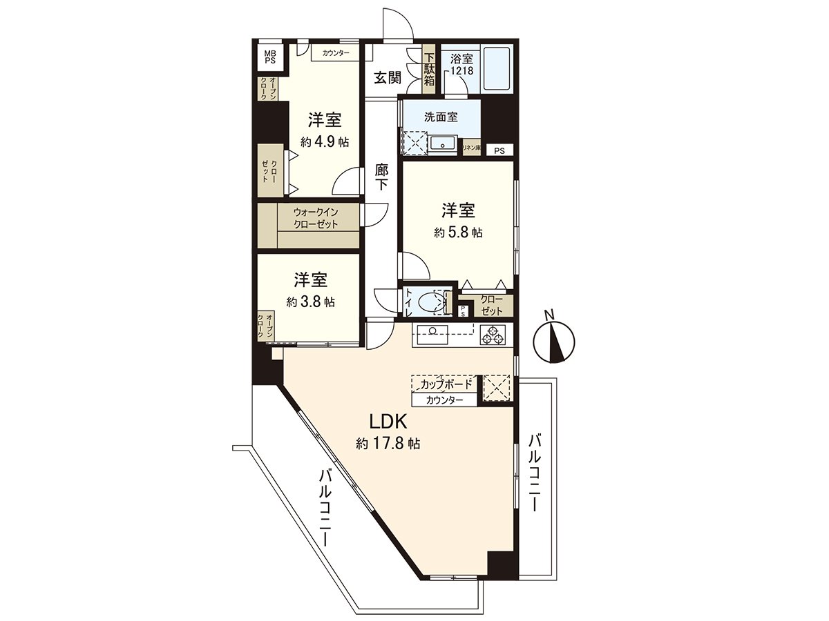实际使用面积：77.76平米(约23.52坪)/房型：3LDK