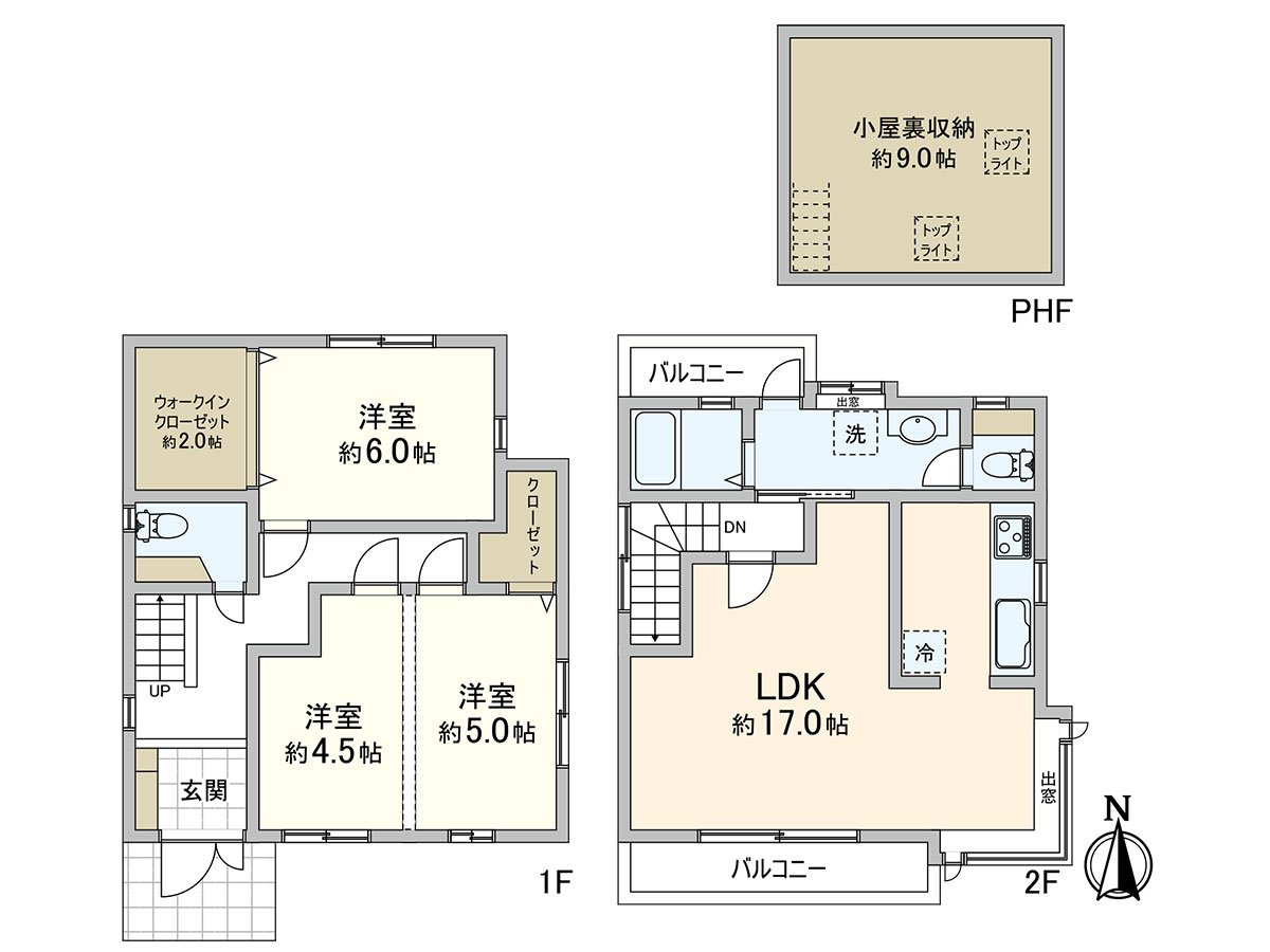 [平面圖]※在1樓南側西式房間用賣主負擔修建隔開牆，打算改為3LDK。但是也可以在現狀的2LDK的遞交。