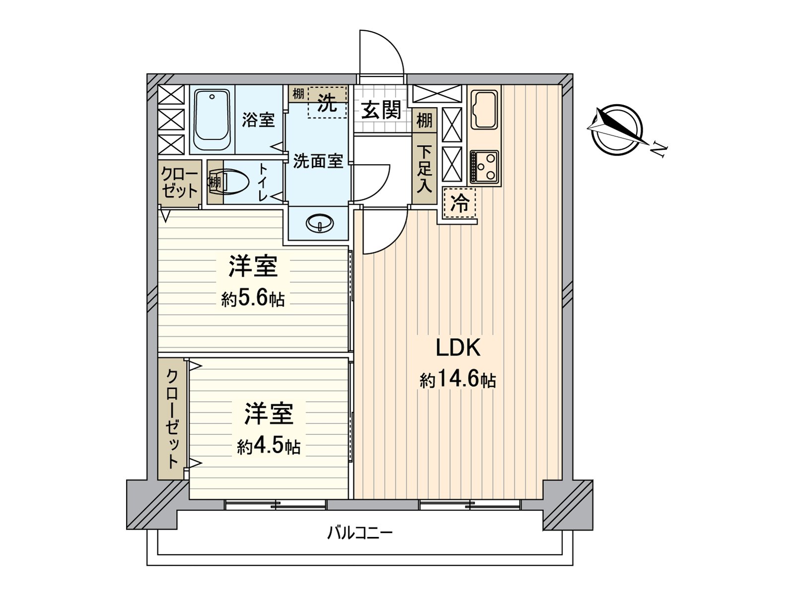 实际使用面积55.44平米的2LDK