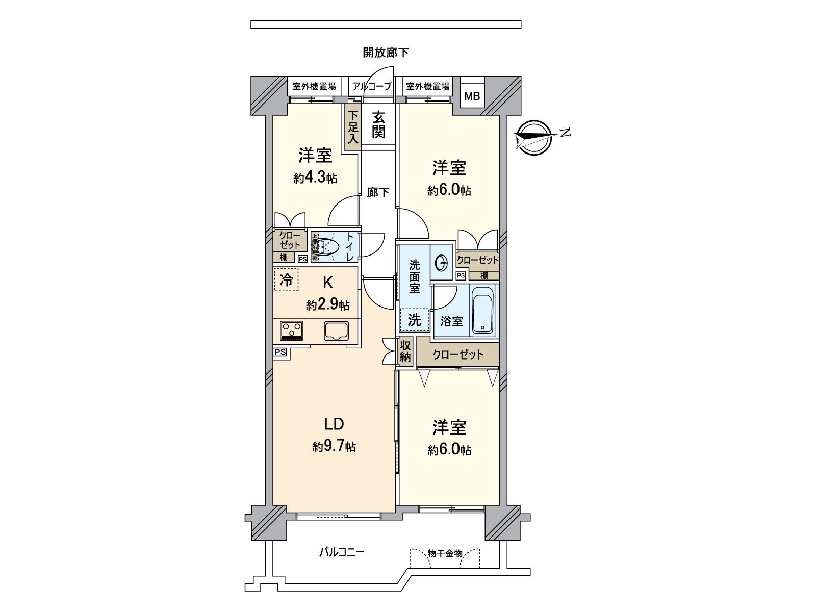 实际使用面积63.62平米的3LDK