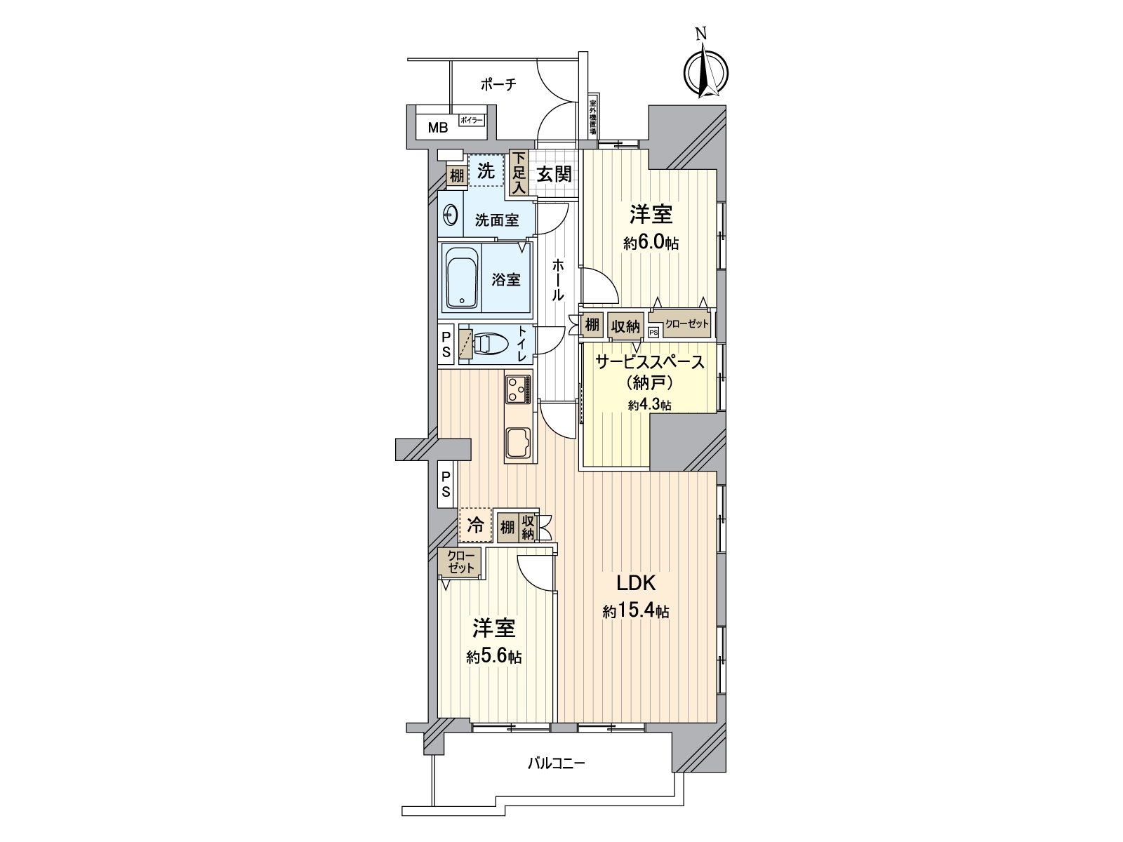 实际使用面积约70.80平米的2SLDK