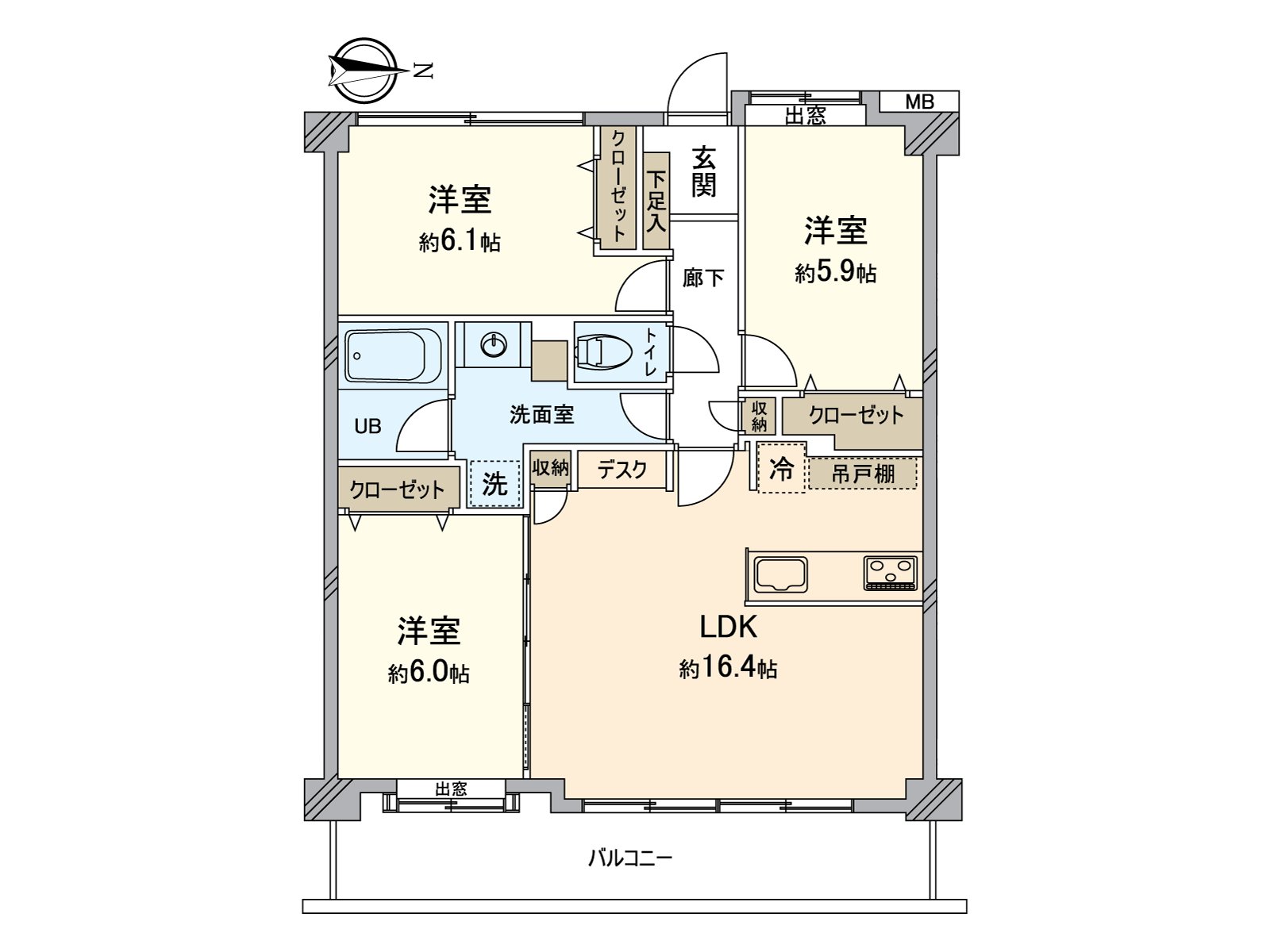 实际使用面积75.56平米的3LDK