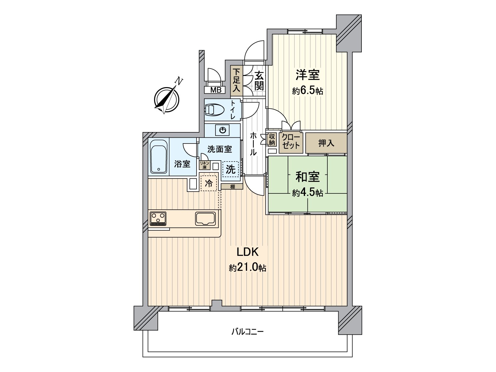 2LDK of the exclusive area 69.33 square meters Facing South