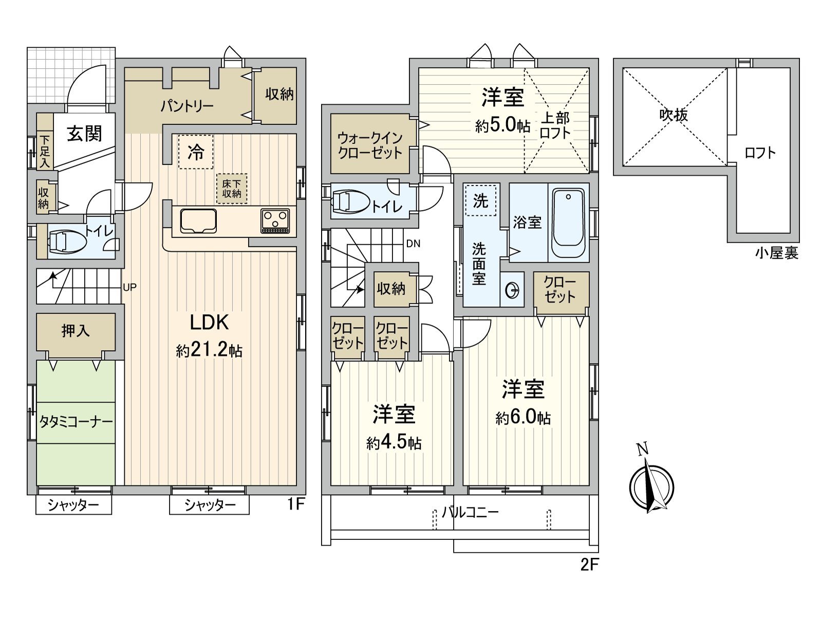 超過20張塌塌米寬敞的生活有榻榻米空白。不僅各房間而且，走廊也有收納，全家的行李一下子剪，整理。