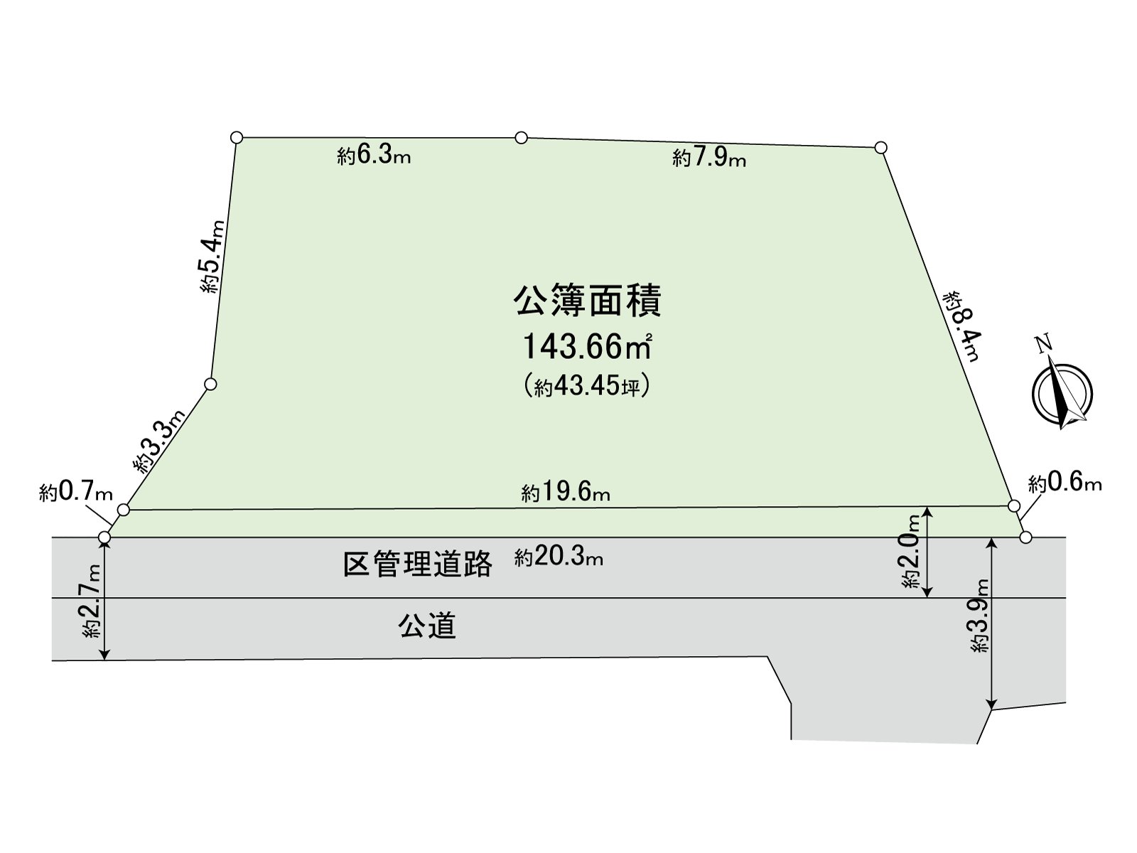 區劃圖土地面積143.66平方公尺(約43.45坪)※公共簿面積