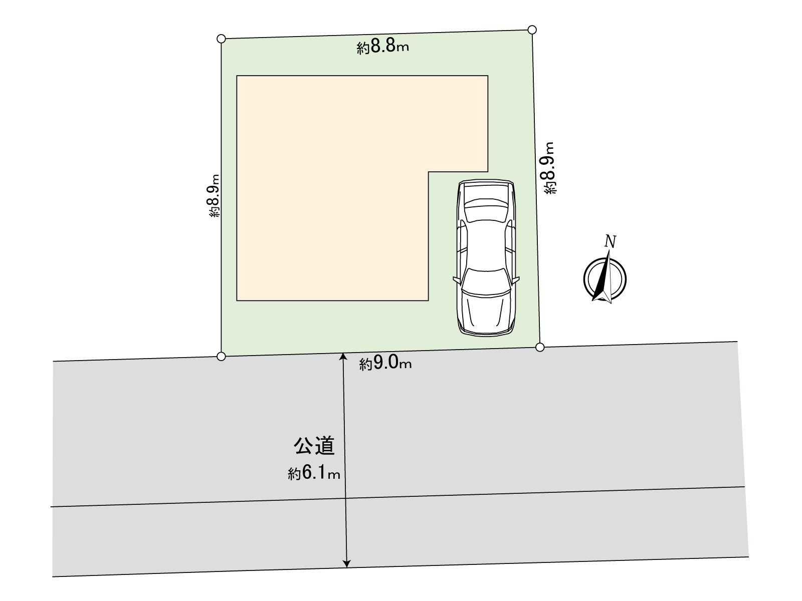80.07 square meters of Land area (about 24.22 tsubo)