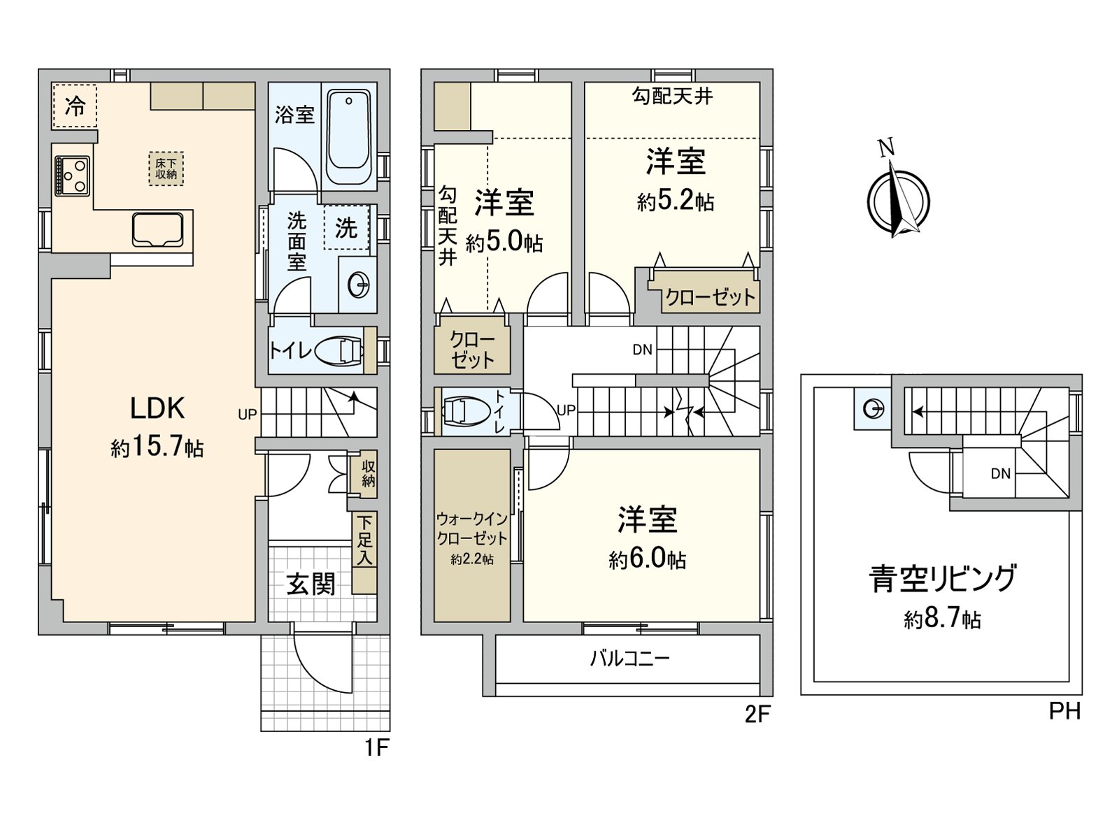 The all the buildings air conditioning deployment, Detached House of 3LDK. Storage space including WIC is abundant and can maintain house space clearly. I secure privacy, and a rooftop garden to be able to enjoy house time is with it.
