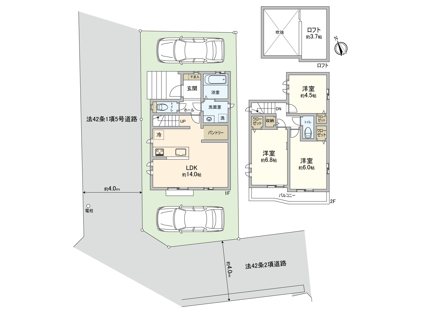 约3.7张塌塌米阁楼，各居室有收纳。与家族的会话兴奋起来的开放式厨房。在旁边有对食品以及厨房用品的管理有用的餐具室收纳。