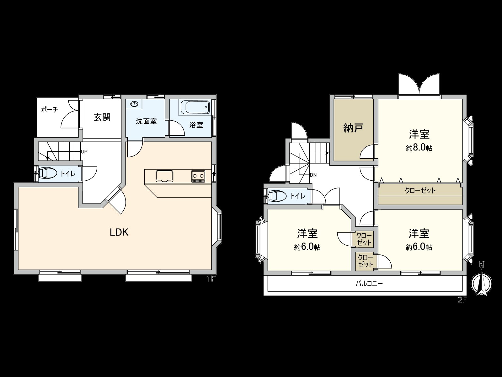 108.87 square meters of Land area (about 32.93 tsubo), total floor area: 105.76 square meters (about 31.99 tsubo), 3LDK. Abundant storage space is in the storerooms.
